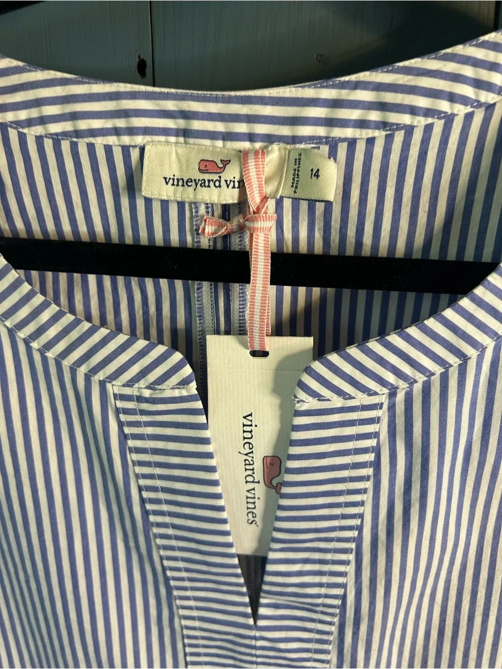 Vineyard Vines MarlinStriped Cap-Sleeve Tie-Hem Top - Blue/White | Size 14 - New